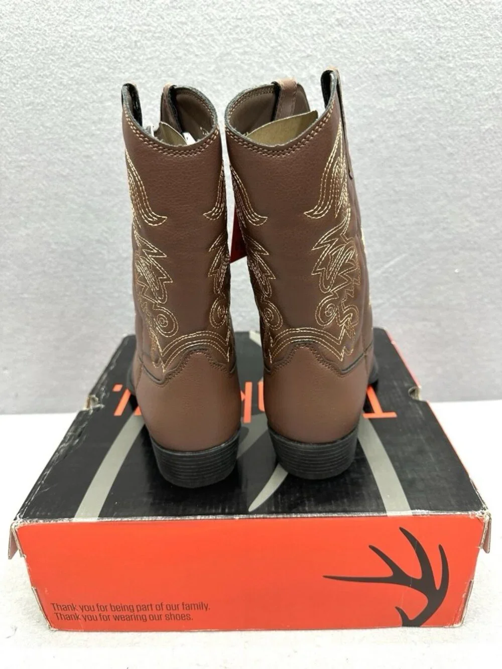 Deer Stags Ranch Cowboy Boots Kids Size 6M Brown Western Equestrian County NIB